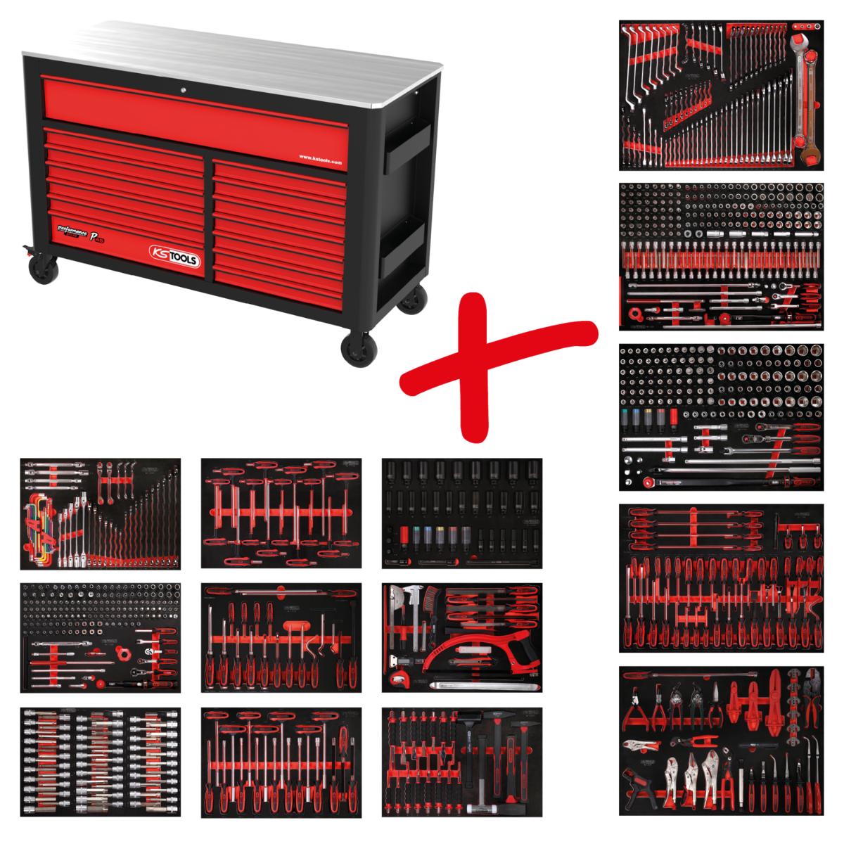 KS Tools Performanceplus Werkstattwagen-Satz P45 mit 950 Werkzeugen für 13 Schubladen