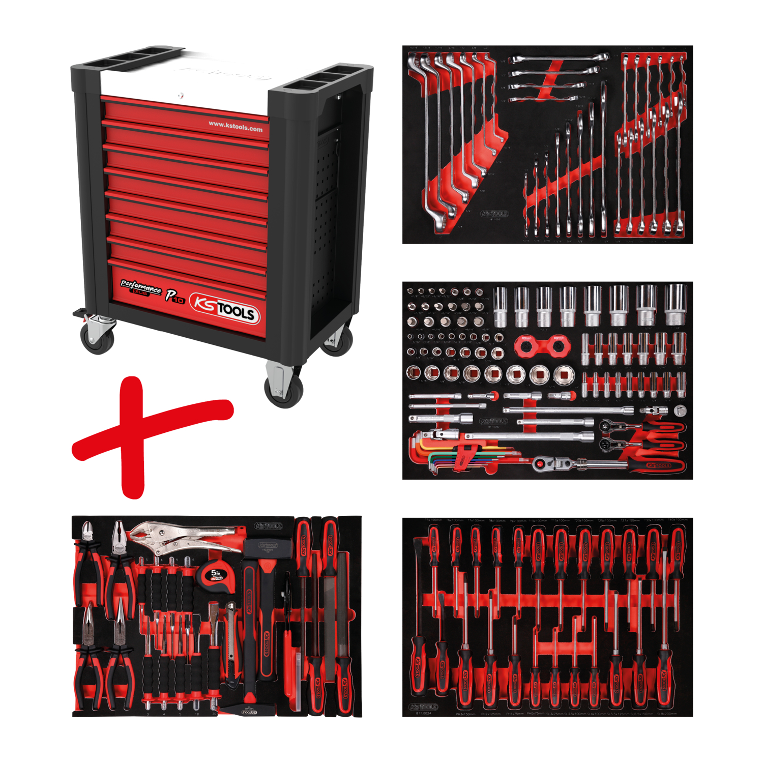 KS Tools Performanceplus Werkstattwagen-Satz P10 mit 180 Werkzeugen für 4 Schubladen