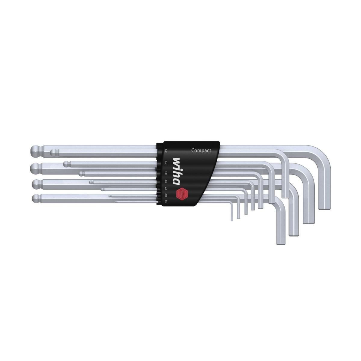 Wiha Stiftschlüssel Set im Compact Halter Sechskant-Kugelkopf 11-teiliges Set mattverchromt