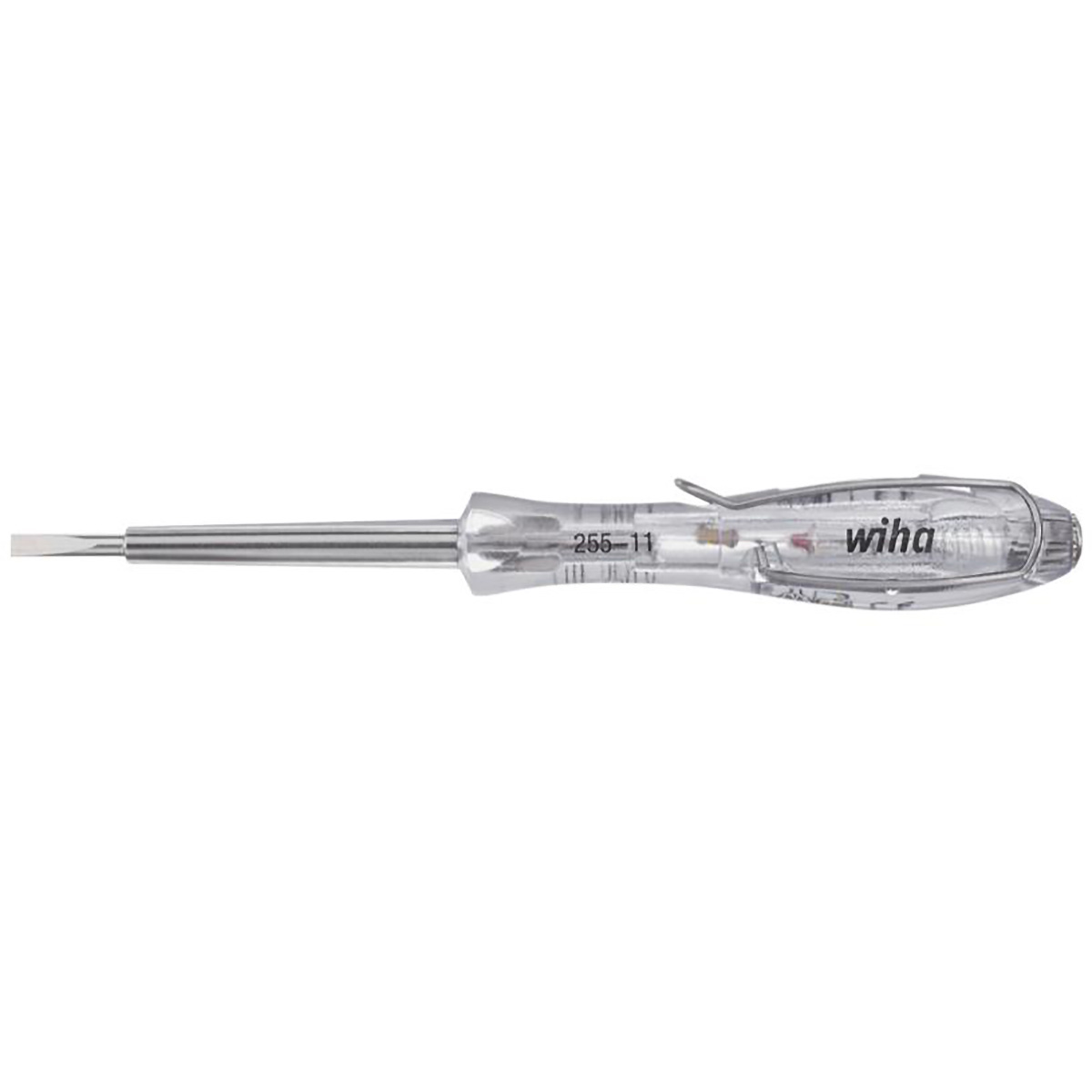 Wiha Spannungsprüfer SoftFinish einpolig, 110 - 250 Volt Schlitz transparent, mit Ansteckclip