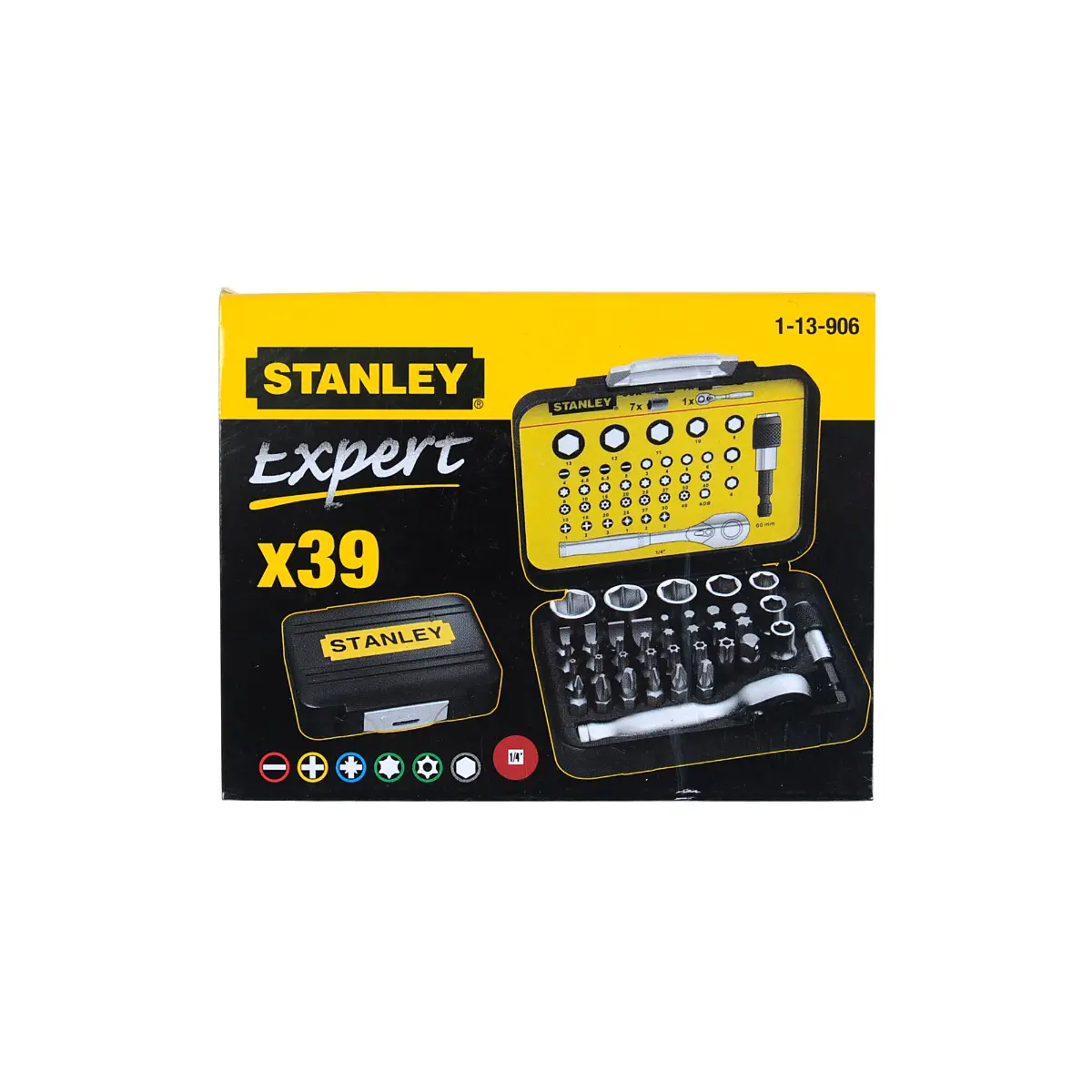STANLEY Bit-Satz mit Mini-Umschaltknarre 1/4 39-teilig magnetisch