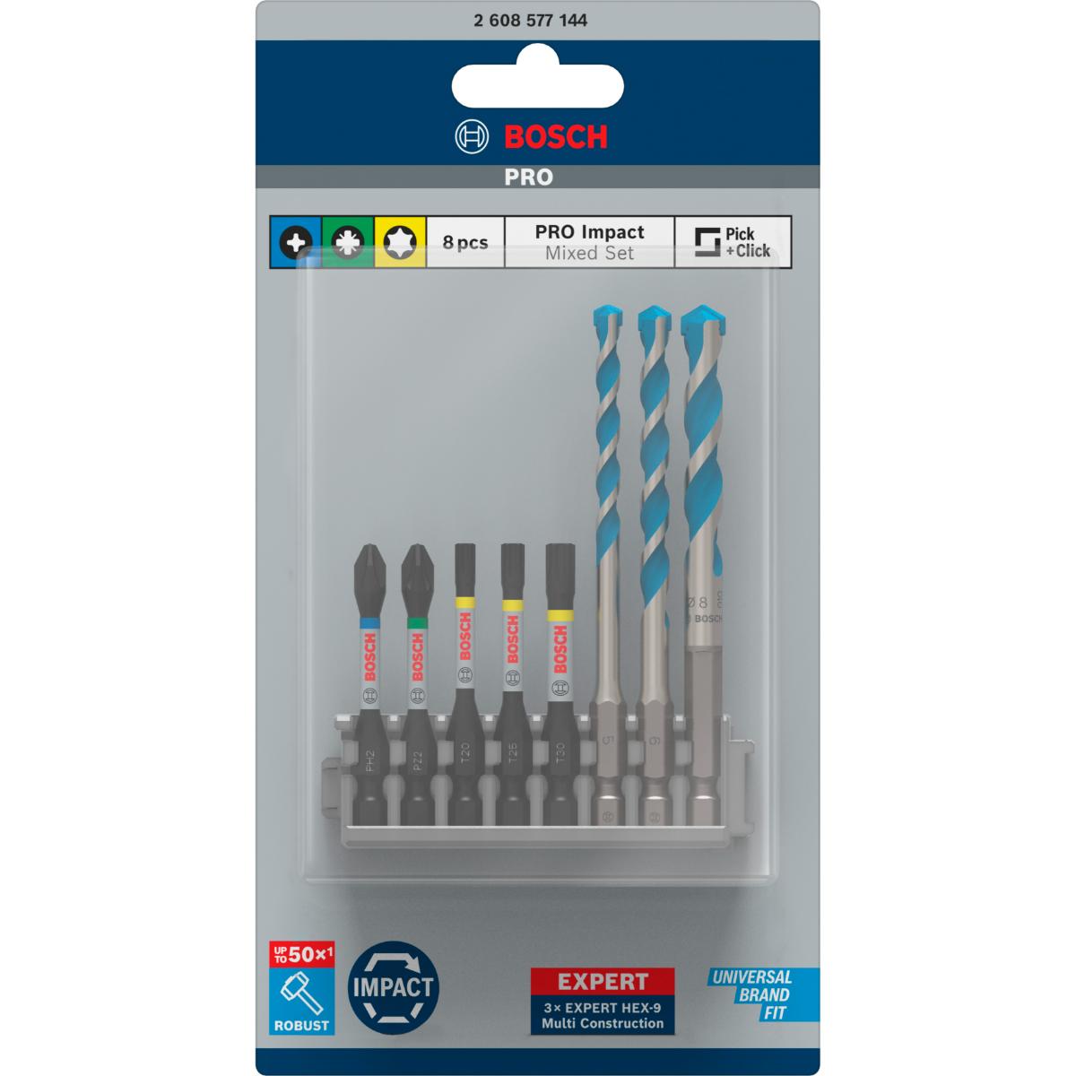 Bosch PRO Impact Control Schrauberbitpack, 8-teilig, gemischt mit Mehrzweckbohrer
