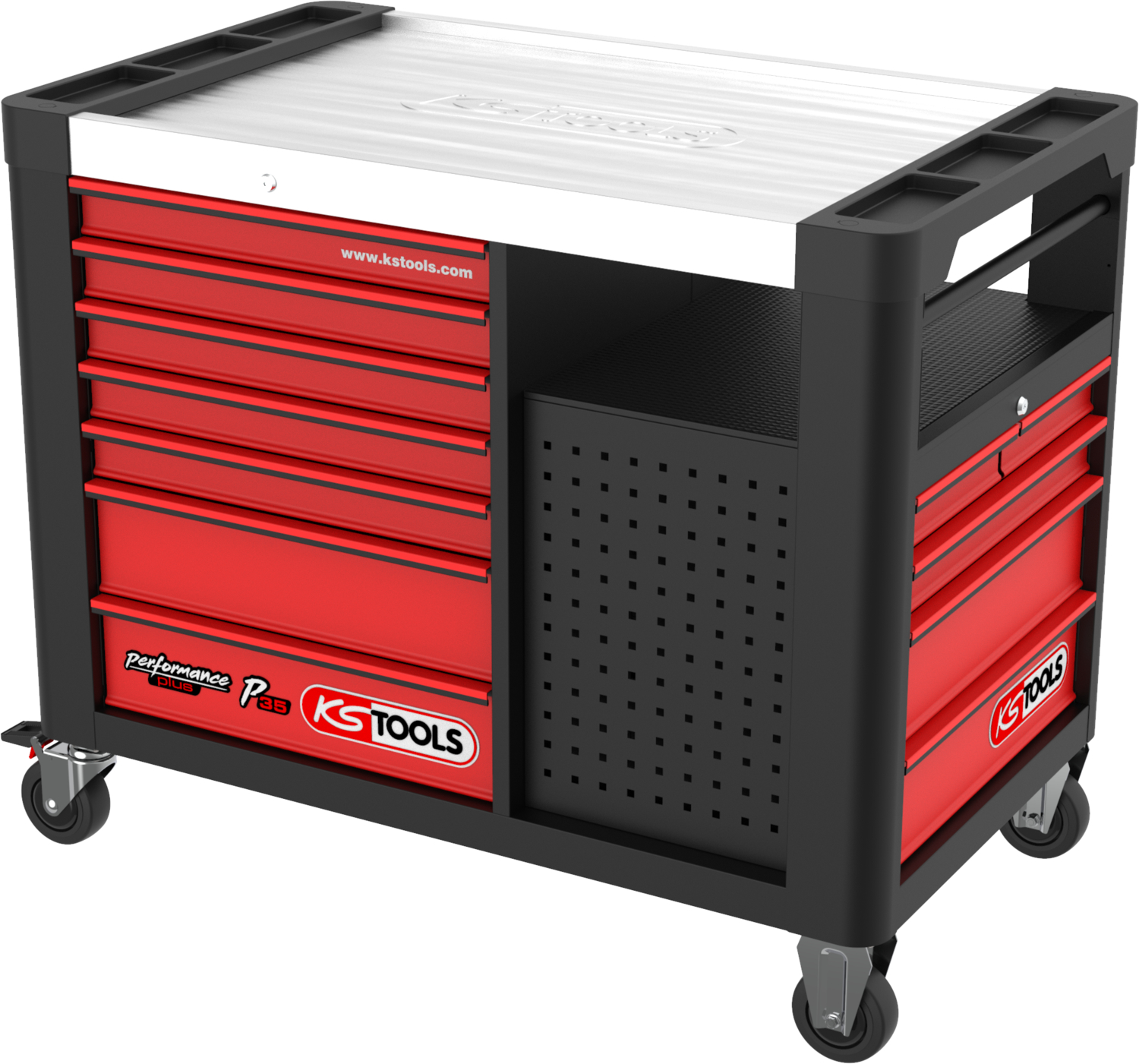 KS Tools PERFORMANCEplus P35 SCHWARZ-ROT Werkstattwagen mit 12 Schubladen