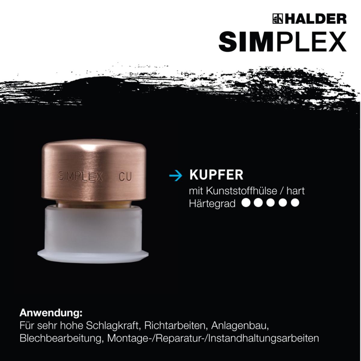 HALDER SIMPLEX - Schonhammer mit verstärktem TE-Gehäuse und Fiberglasstiel, Kupfer