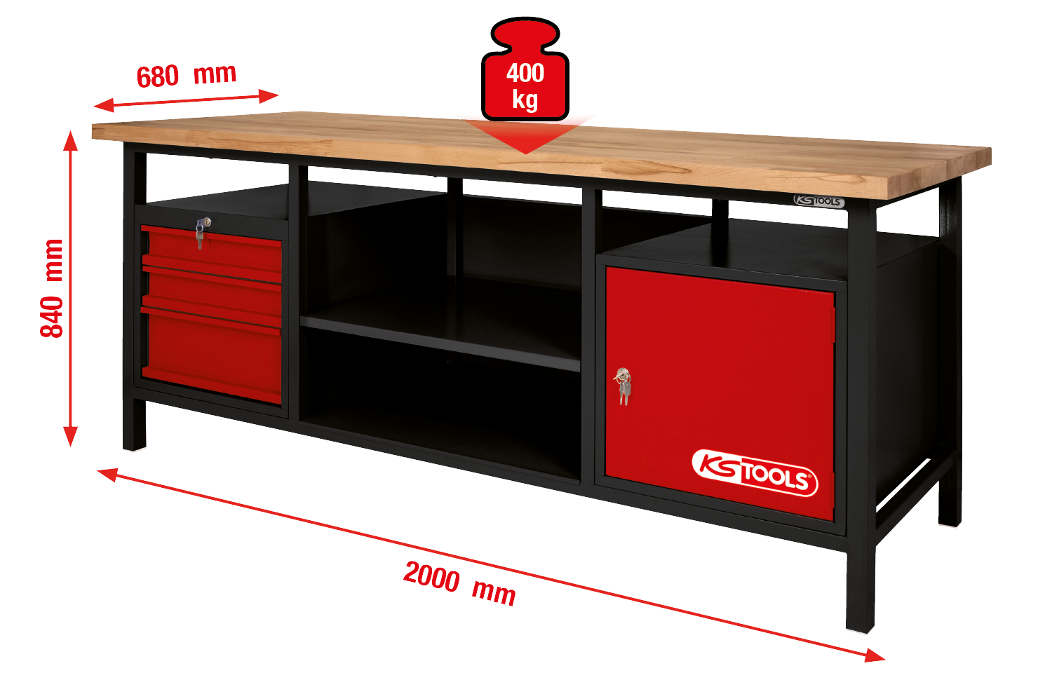 KS Tools XXL-Werkbank mit 3 Schubladen und 1 Tür