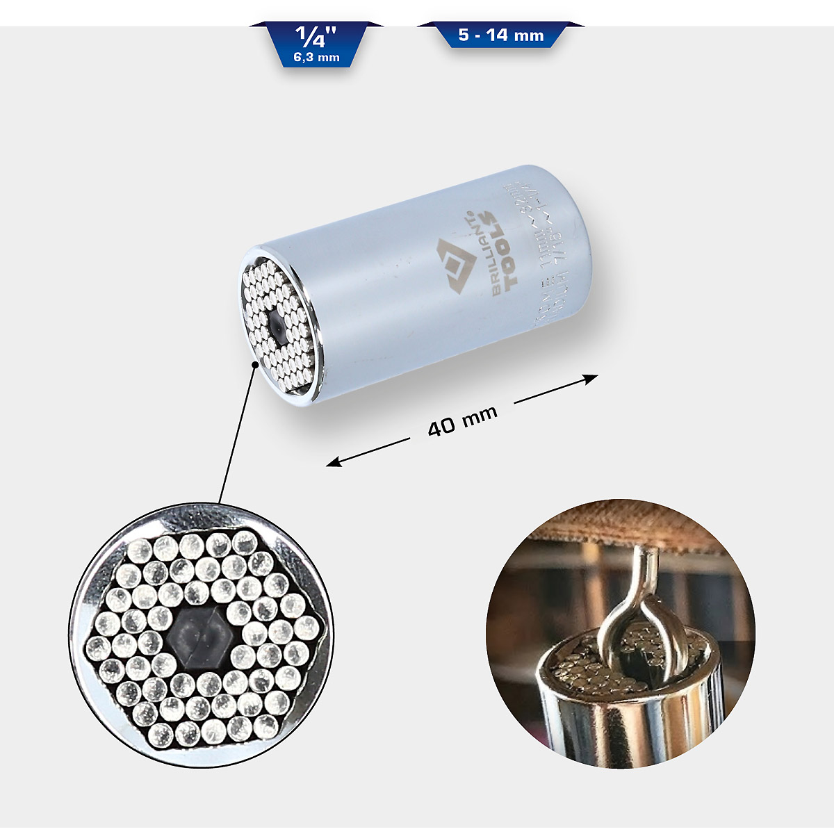 Brilliant Tools 1/4" Universal-Stecknuss, 5 - 14 mm