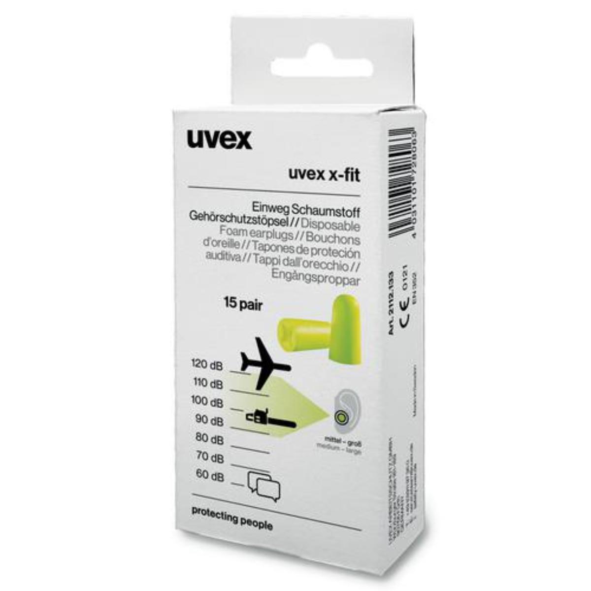 uvex x-fit Gehörschutzstöpsel SNR 37 dB, Größe M - Inhalt: 15 Paar in Retail-Minibox