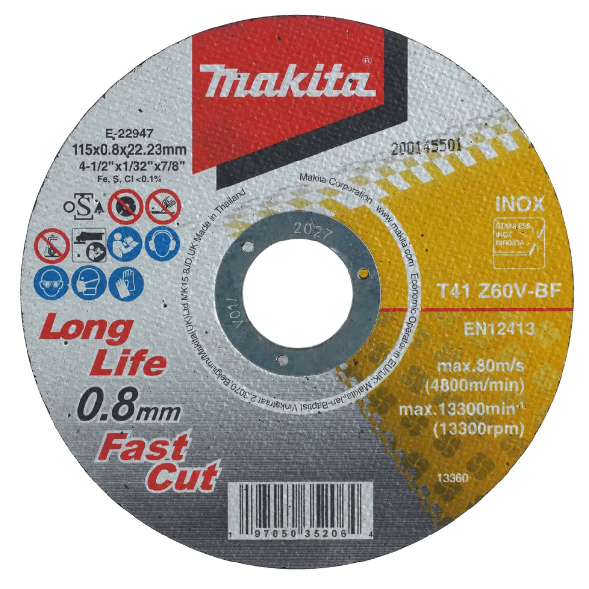 Makita Trennscheibe INOX 115x0,8 mm Long Life Fast Cut - E-22947