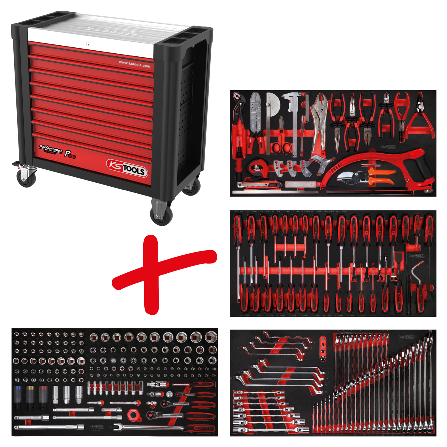 KS Tools Performanceplus Werkstattwagen-Satz P25 mit 285 Werkzeugen für 4 Schubladen