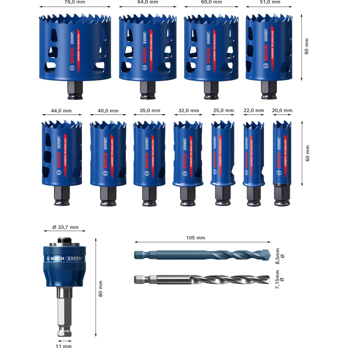 Bosch EXPERT Multi Material Power Change Plus-Lochsägen 20/64/76 - 14-teiliges Set