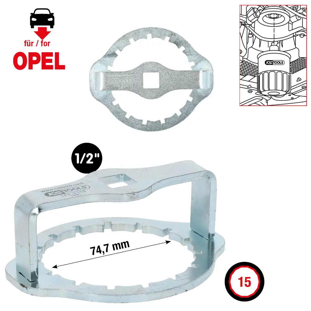 KS TOOLS 1/2" Ölfilterschlüssel Ø 74 mm / 15 Rillen für Opel