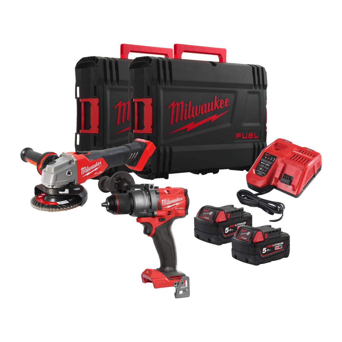 Milwaukee M18 FUEL Powerpack Werkzeug-Set M18FPP2E3-502XEU (Schlagbohrschrauber und Winkelscheifer)