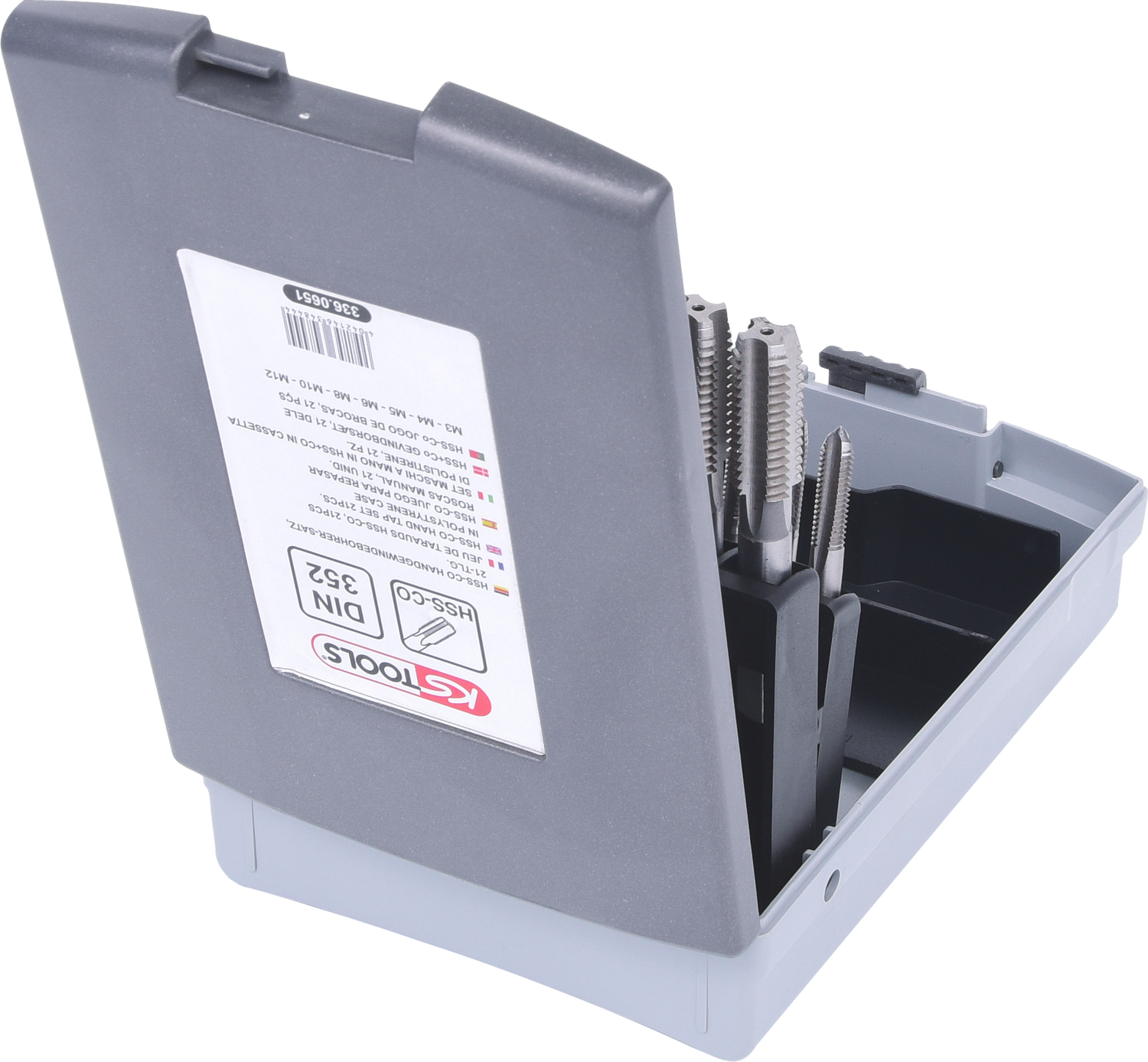 KS Tools HSS CO Handgewindebohrer-Satz M, Kunststoffkassette 21-tlgM3-M12