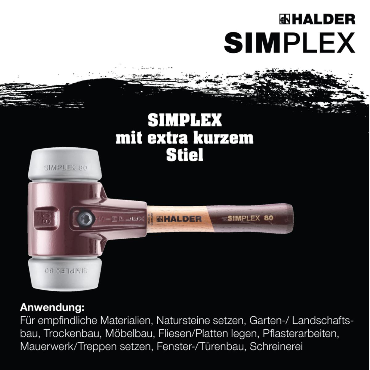 HALDER SIMPLEX - Schonhammer mit TE-Gehäuse und Holzstiel, TPE-mid Ø 80 - Länge Stiel 230 mm