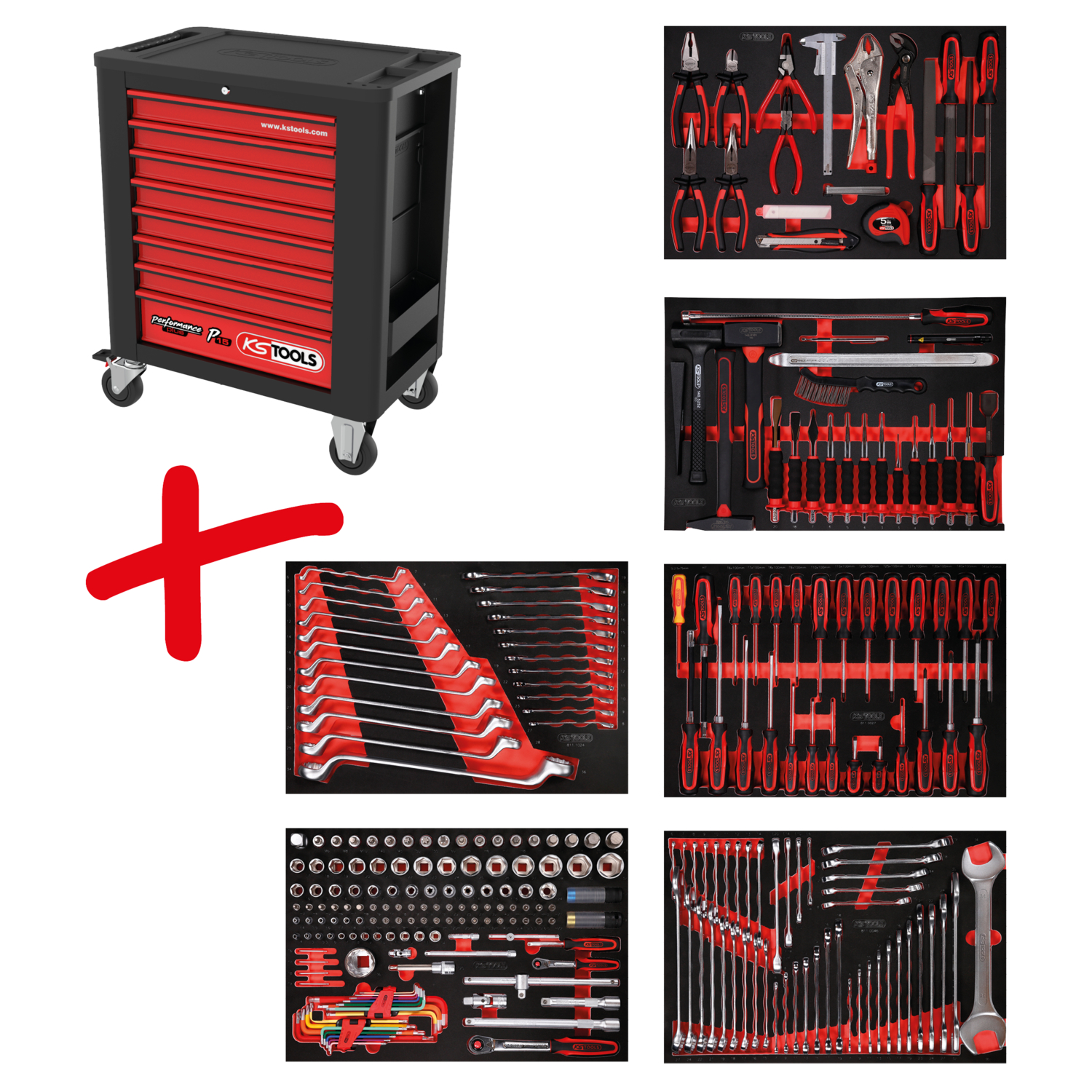 KS Tools Performanceplus Werkstattwagen-Satz P15 mit 284 Werkzeugen für 6 Schubladen
