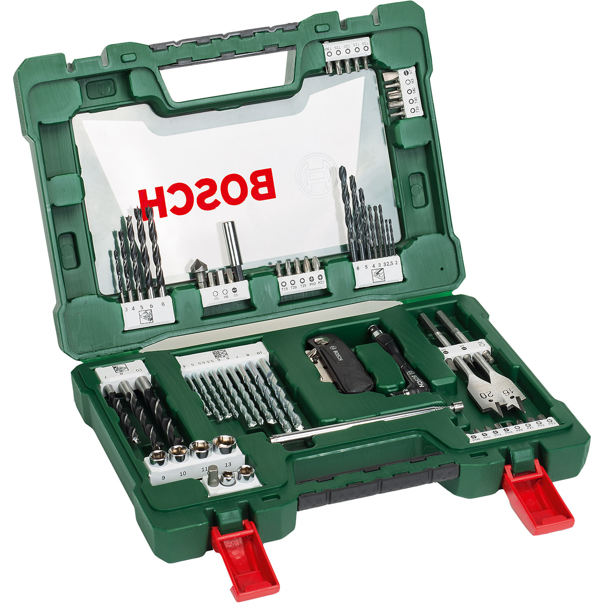 Bosch V-Line Bohrer- und Bit-Set, 68-teilig, Klappmesser, Magnetstab, Winkelschrauber