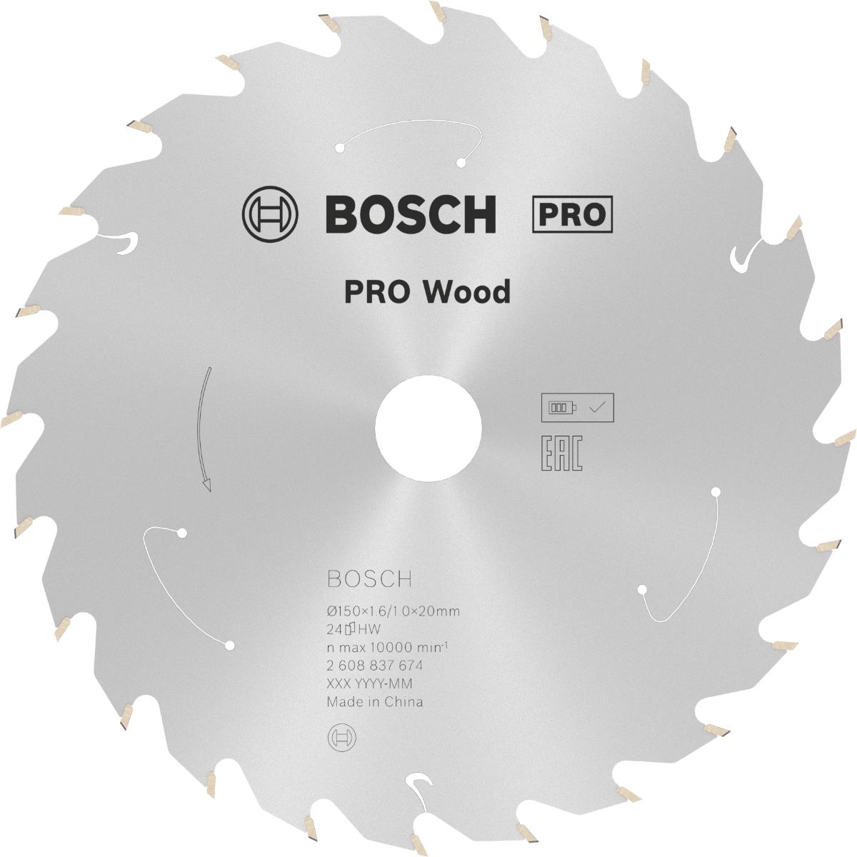 Bosch PRO Akku-Kreissägeblatt Standard for Wood, 150 x 1,6/1 x 20, 24 Zähne
