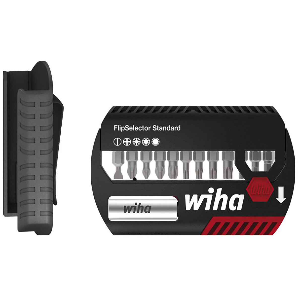 Wiha Bit Set FlipSelector Standard 25 mm gemischt 13-teiliges Set 1/4 zoll C6,3 mit Gürtelclip