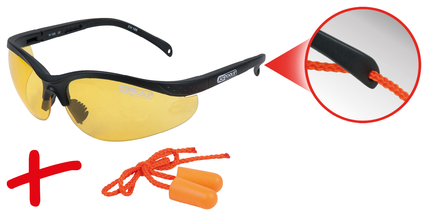 KS Tools Schutzbrille-gelb, mit Ohrstöpsel