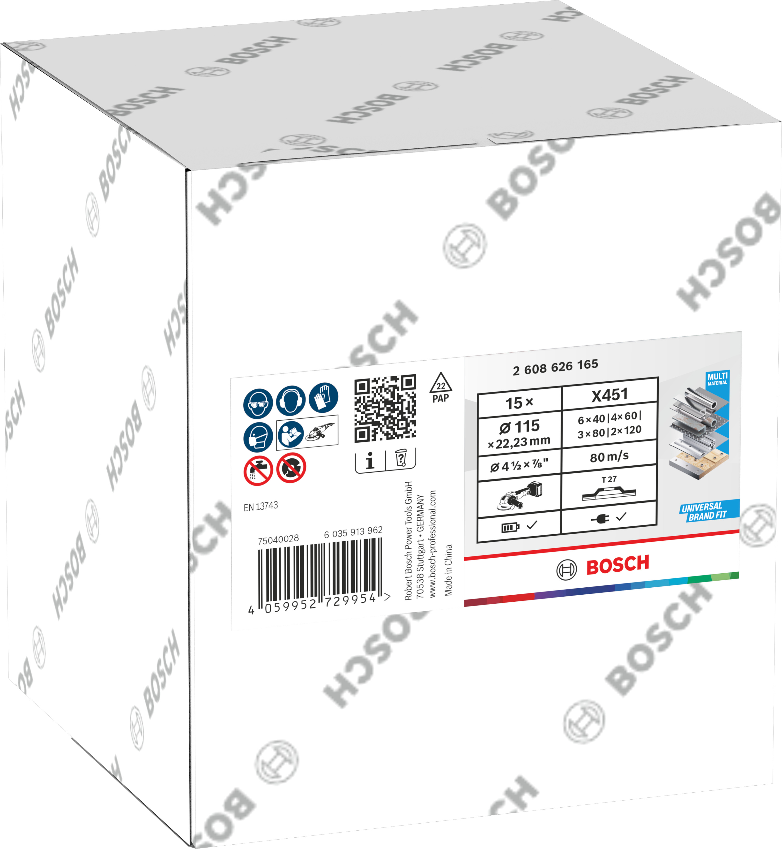 Bosch X451 Fächerschleifscheiben 115mm, T27, 15-teiliges Set