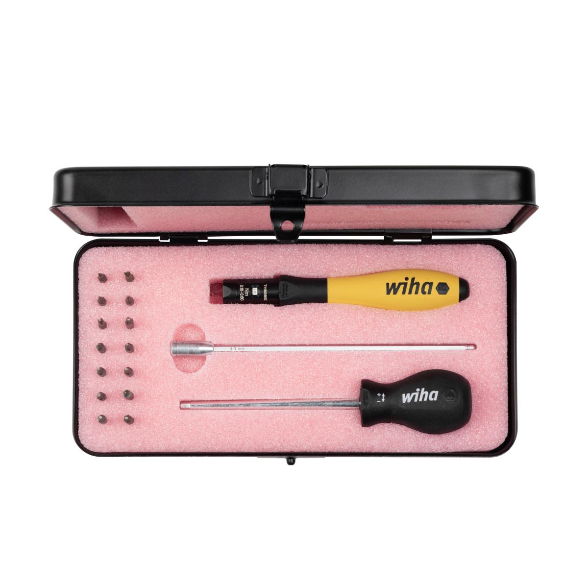 Wiha Drehmoment-Schraubendreher Set TorqueVario -S Micro ESD 0,1-0,6 Nm gemischt 18-teiliges Set variabel einstellbare Drehmomentbegrenzung mit Box