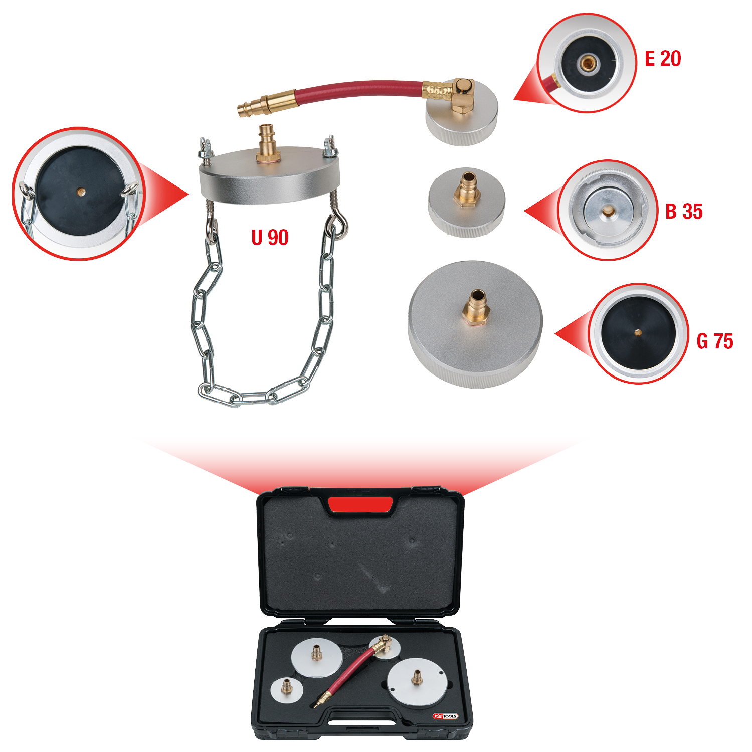 KS Tools Universal-Adaptersatz zur Bremsentlüftung, 4-tlg