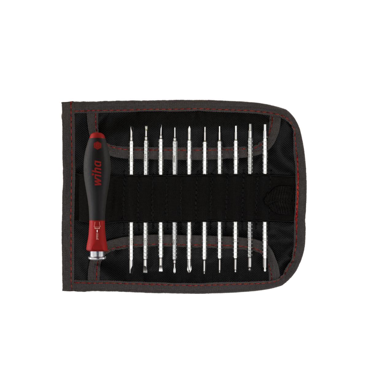 Wiha Schraubendreher mit Wechselklingen Set SYSTEM 4 gemischt 12-teiliges Set mit Rolltasche