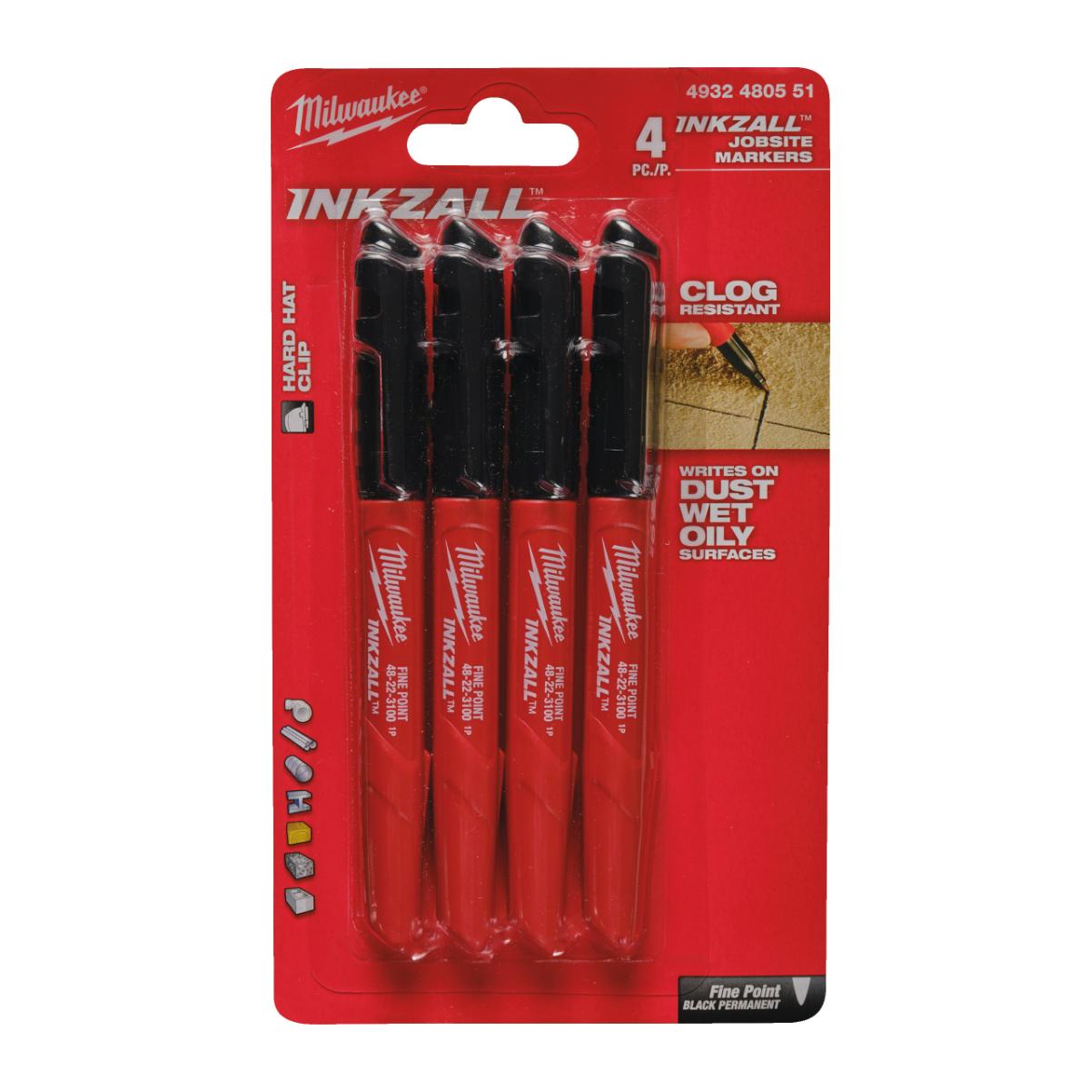 Milwaukee INKZALL Permanentmarker Set 4-teilig feine Spitze schwarz