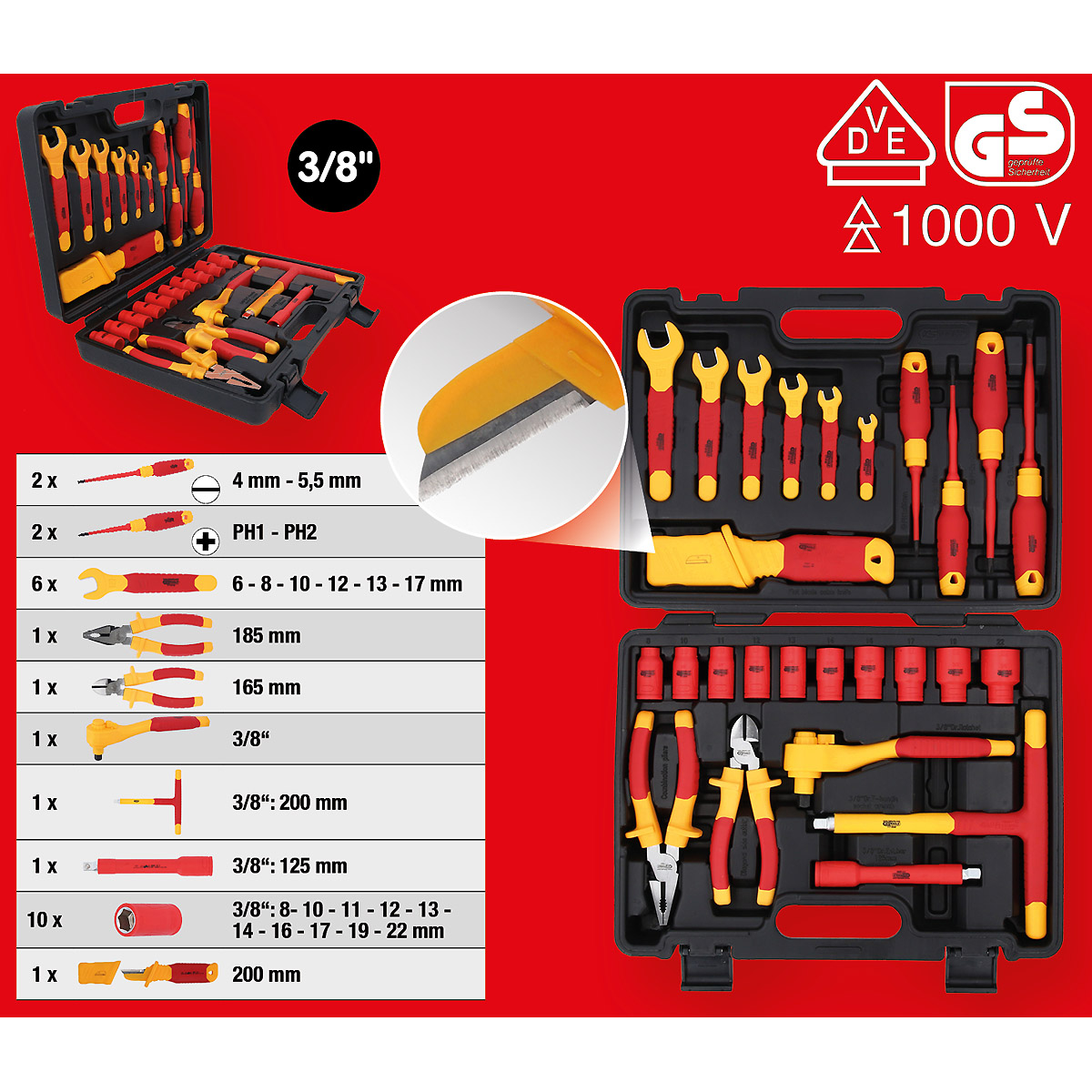 KS Tools Isolierter Werkzeug-Satz für Hybrid- und Elektrofahrzeuge, 26-tlg
