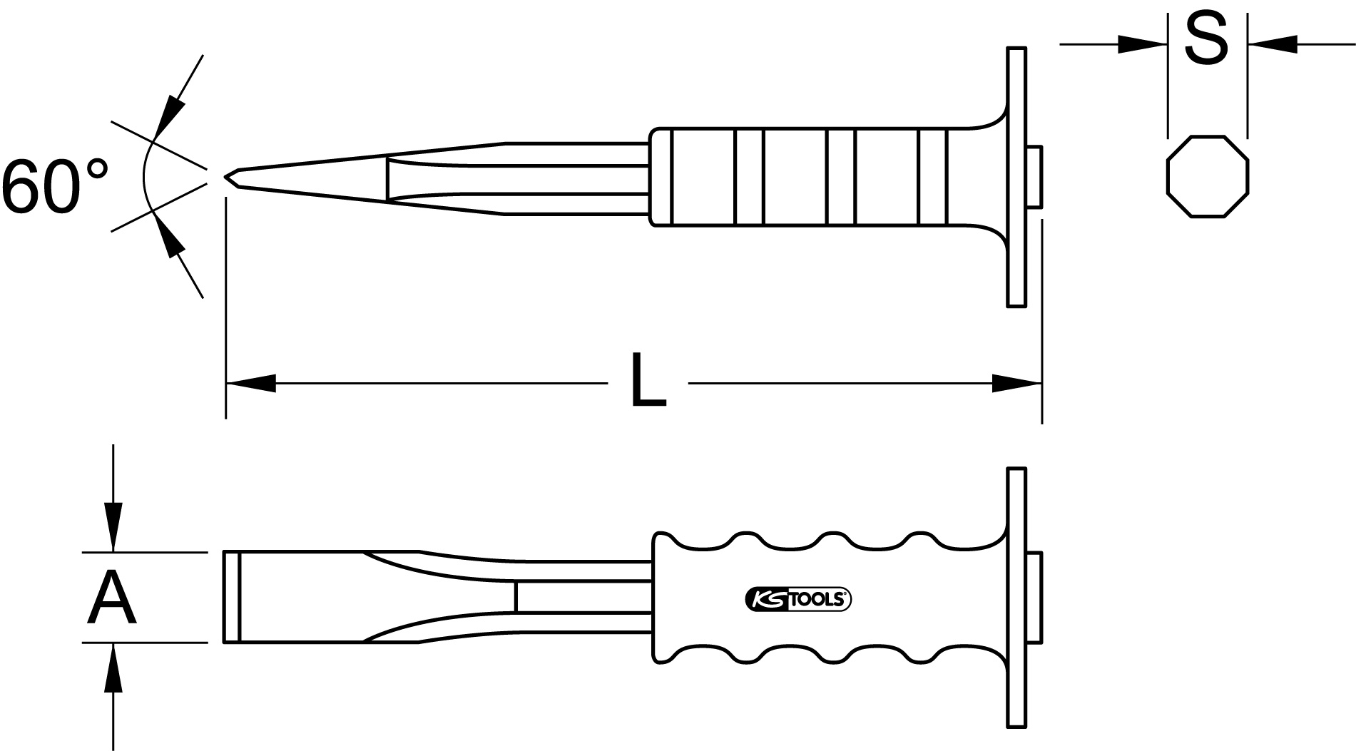 KS Tools Maurermeißel mit Handschutzgriff, 8-kant