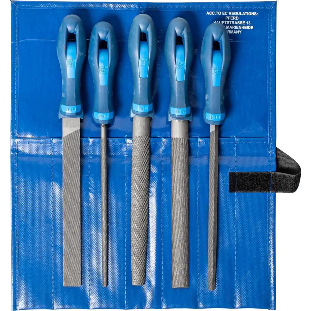 PFERD TOOLS Werkstattfeilen/-raspel-Set 5-tlg. in Rolltasche 200mm für grobe Zerspanung, Schruppen