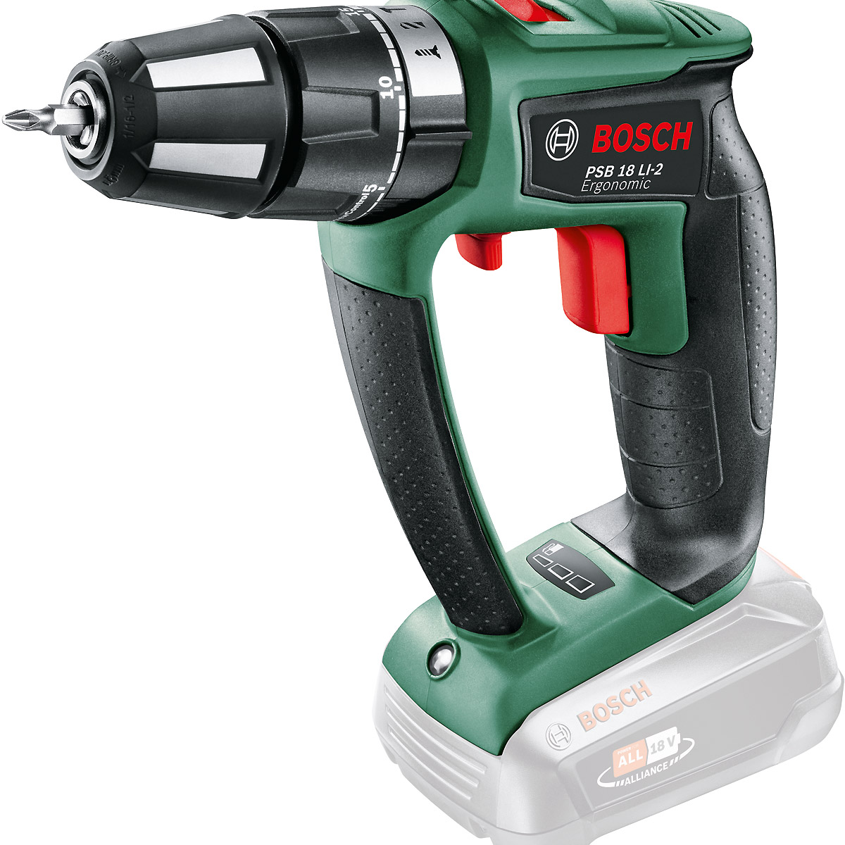 Bosch Akku-Zweigang-Schlagbohrschrauber PSB 18 LI-2 Ergonomic, o. Akku - Ladege.