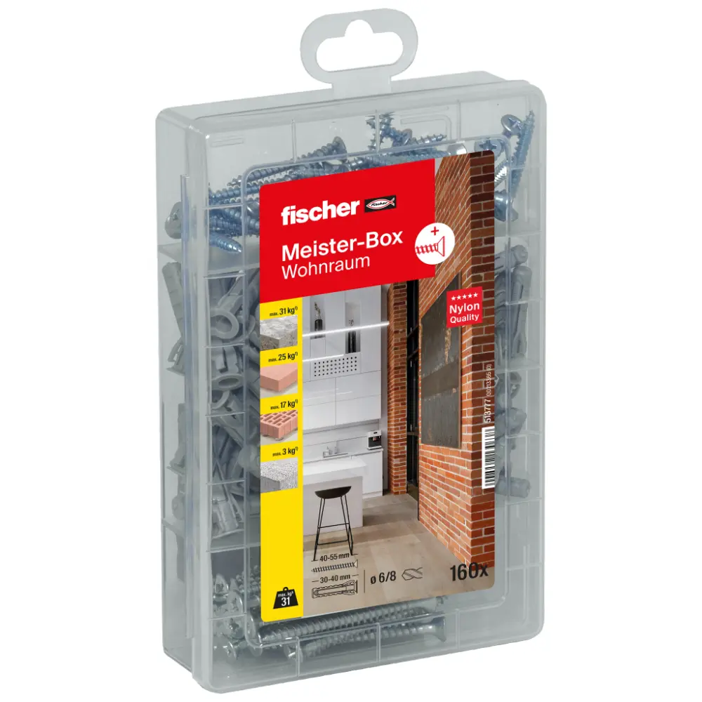 Fischer Dübelsortiment Meister-Box Wohnraum + Schrauben (160 Teile)