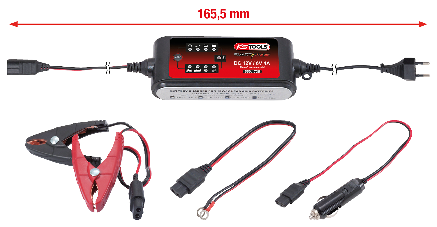 KS Tools 6V + 12V SMARTcharger Hochfrequenz-Batterieladegerät 4A