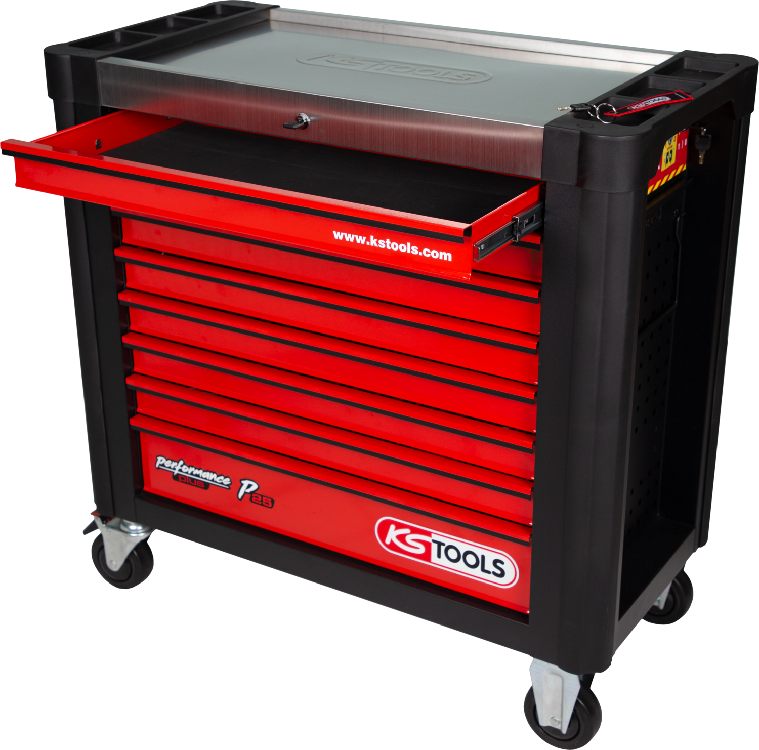 KS Tools PERFORMANCEplus P25 SCHWARZ-ROT Werkstattwagen mit 8 Schubladen