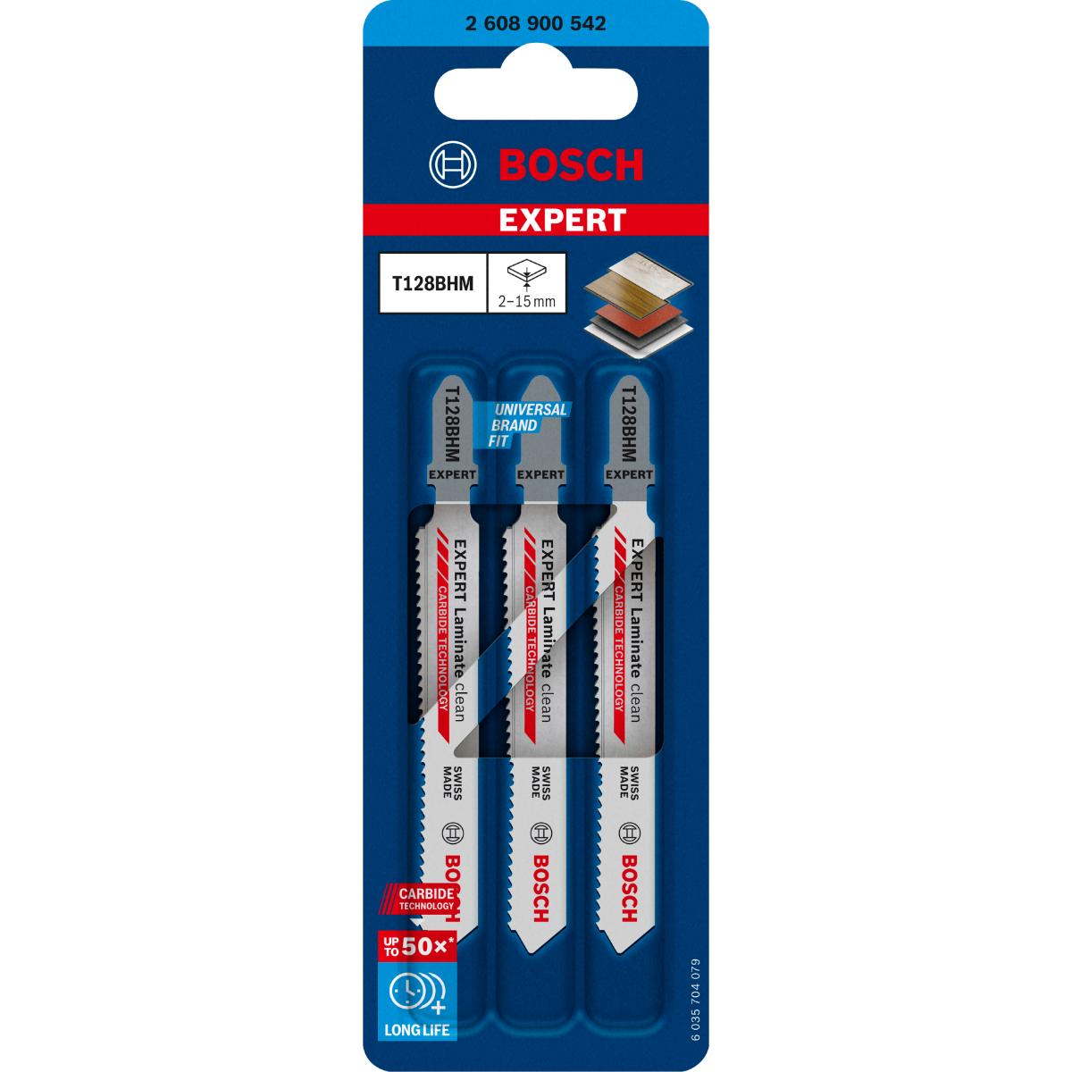 Bosch EXPERT ‘Laminate Clean’ T128 BHM Stichsägeblatt, 3 Stück