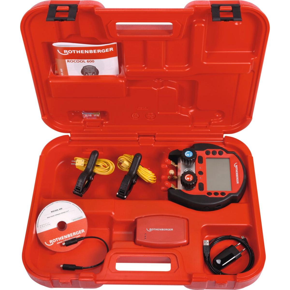 ROTHENBERGER Digitale Monteurhilfe ROCOOL 600 Set Red Box + 2 Temperaturklemmen Klemmen