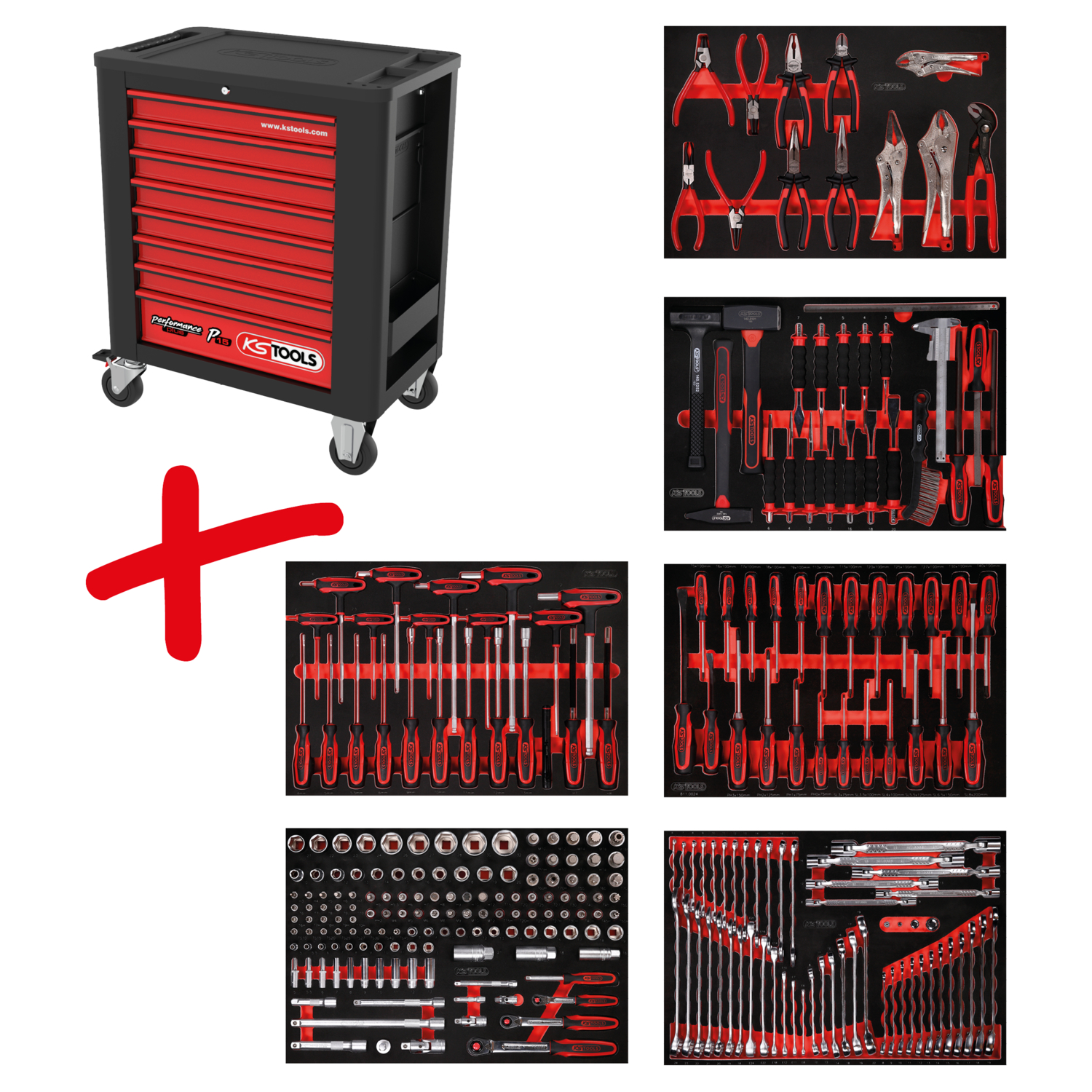 KS Tools Performanceplus Werkstattwagen-Satz P15 mit 271 Werkzeugen für 6 Schubladen