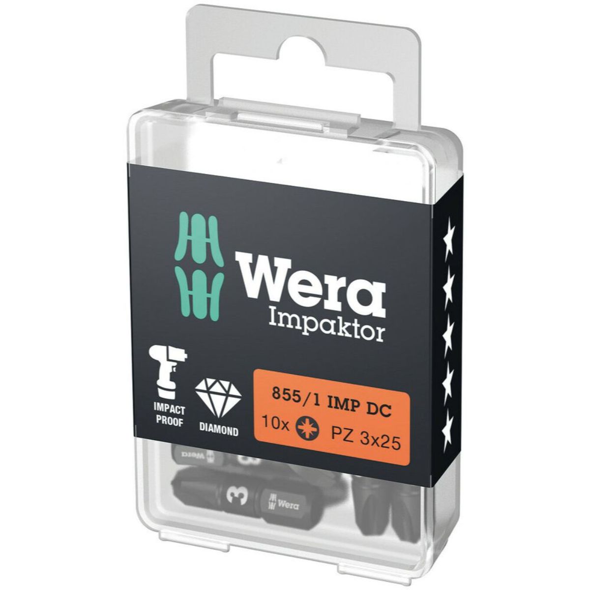 Wera 855/1 IMP DC PZ DIY Impaktor Bits, PZ 3 x 25 mm, 10-teilig