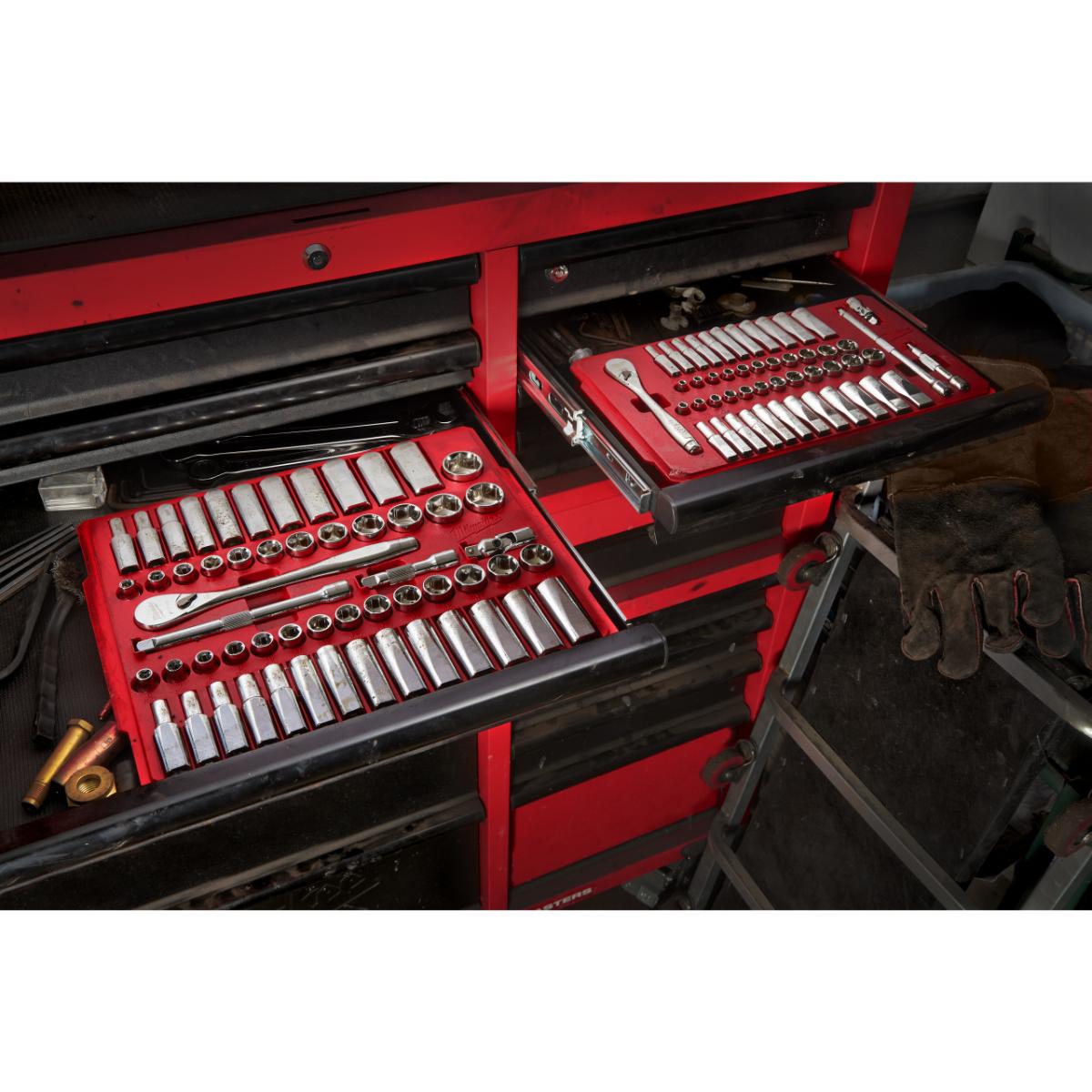 Milwaukee - Ratschen- und Steckschlüssel-Set 3/8 Zoll - 56 teilig