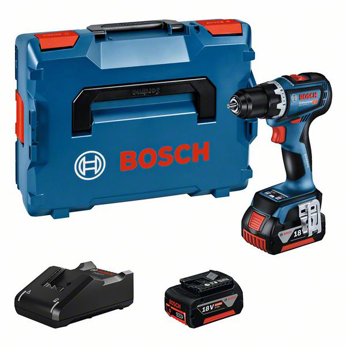Bosch Akku-Bohrschrauber GSR 18V-90 C, 2 x Akku GBA 18V 5.0Ah, Ladg. u. L-BOXX