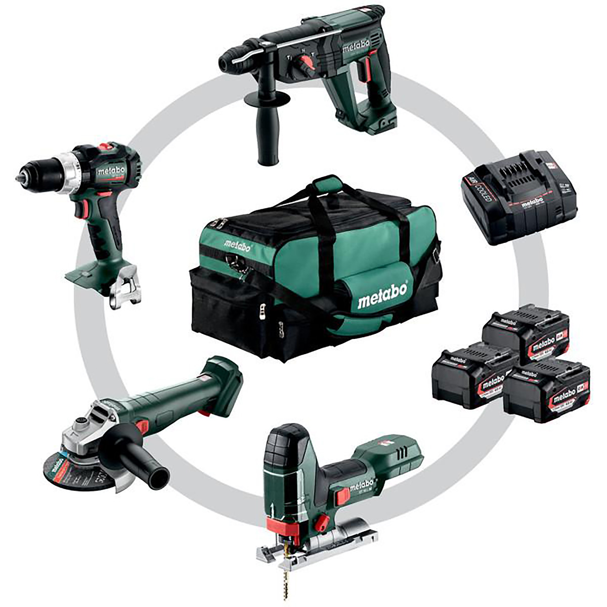 Metabo Akku Combo Set Bauhandwerk 4.3 SB 18 LT BL + W 18 L 9-125 Quick + KH 18 LTX 24 + STA 18 LTX 1