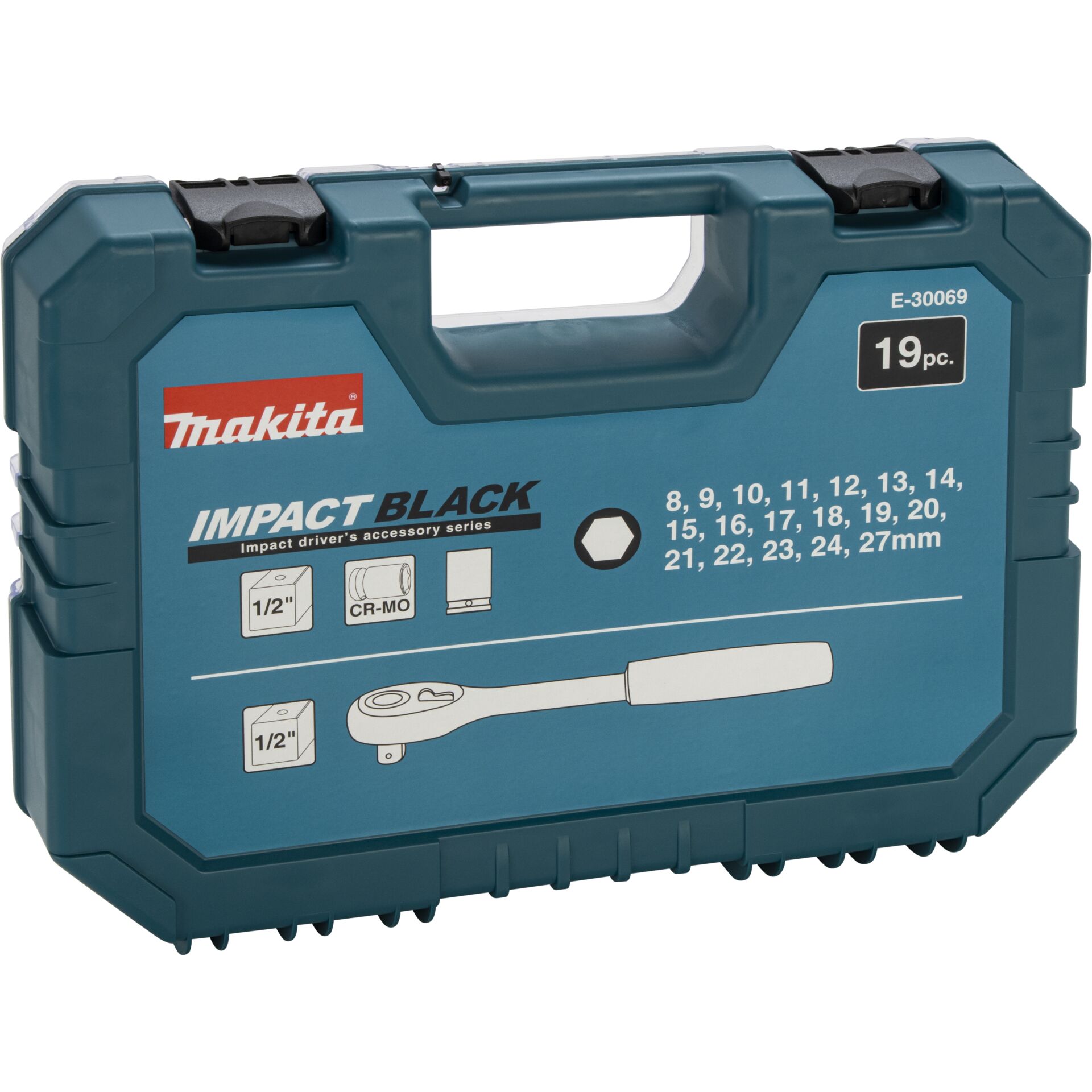 Makita Impact Black Schlagnuss-Set 1/2 Zoll mit Ratsche 19-teilig - E-30069