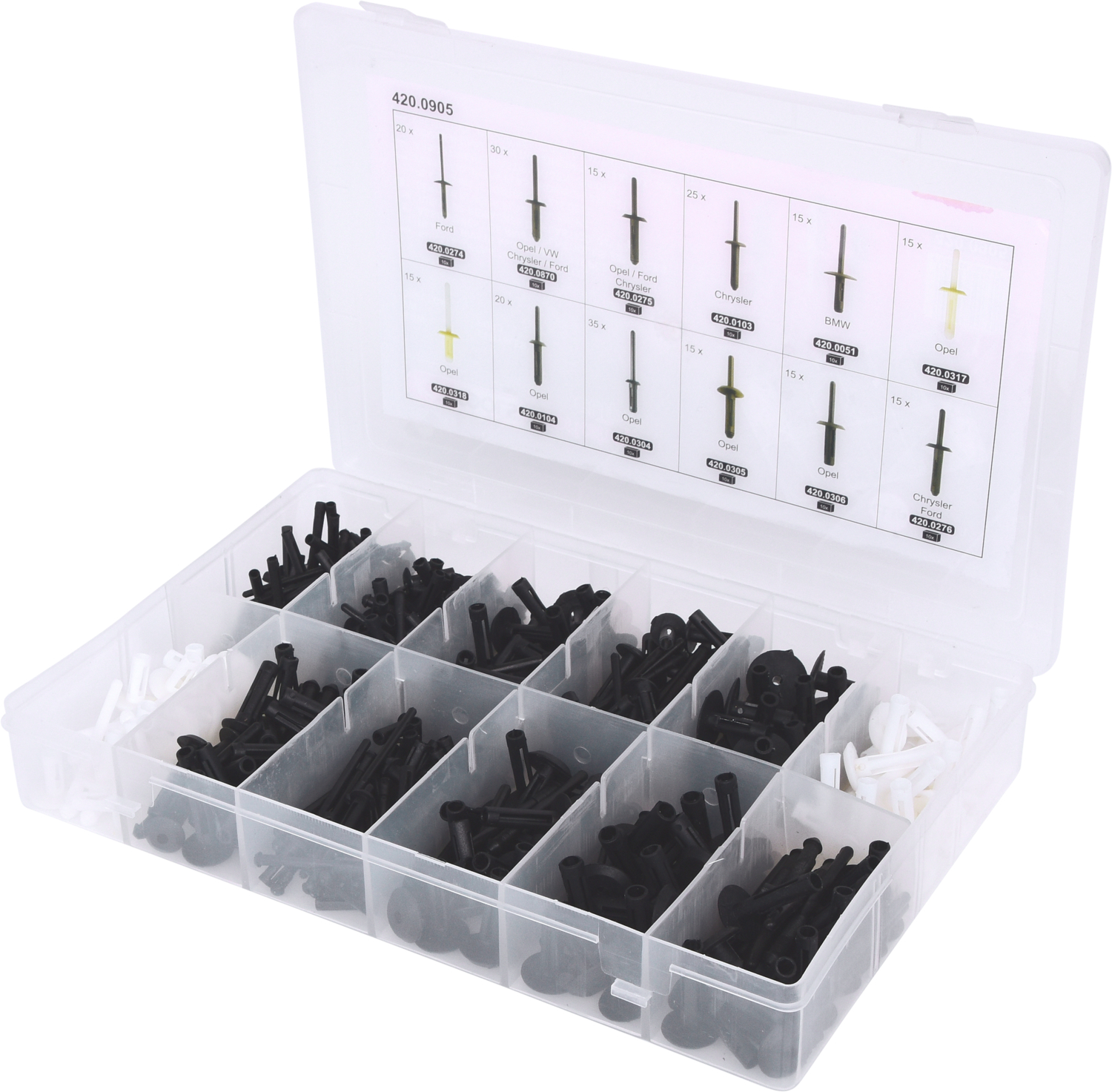KS Tools Befestigungs-Clip-Satz - Kunststoffnieten, 235-tlg
