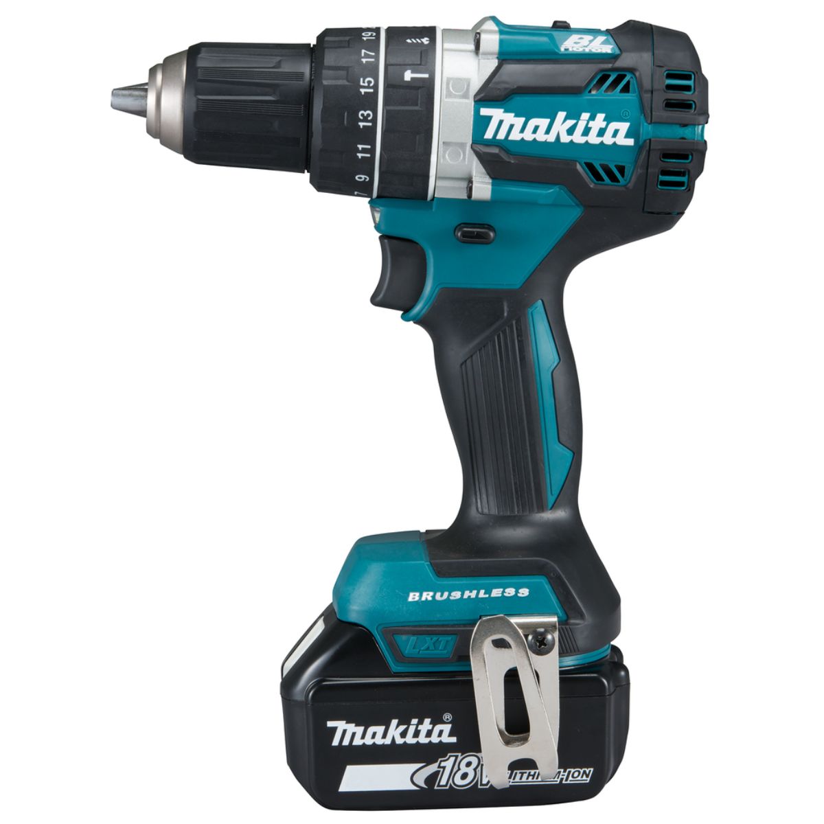 Makita Akku-Schlagbohrschrauber 18V in weiß / 6,0 Ah, 2 Akkus + Ladegerät im MAKPAC DHP484RGJW