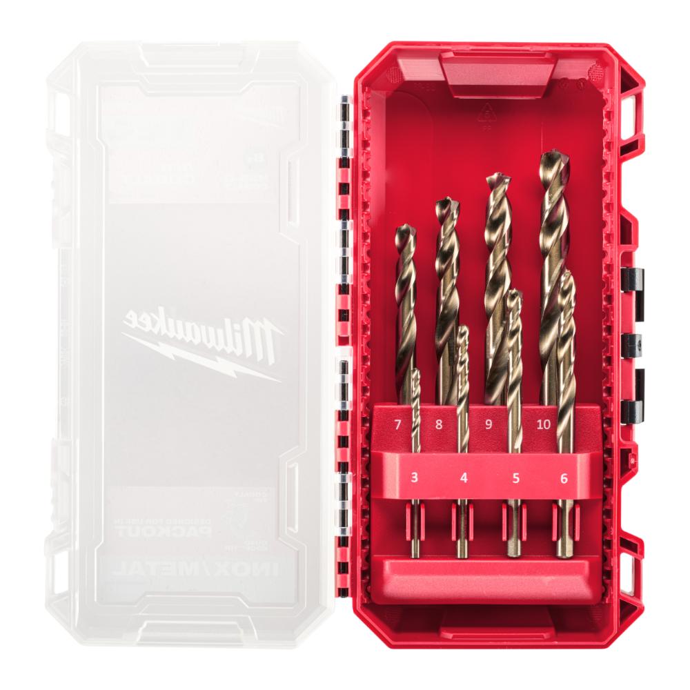 Milwaukee 8-tlg. Set in PACKOUT kompatibler Kassette HSS-G RED COBALT Metallbohrer HSS-G Co