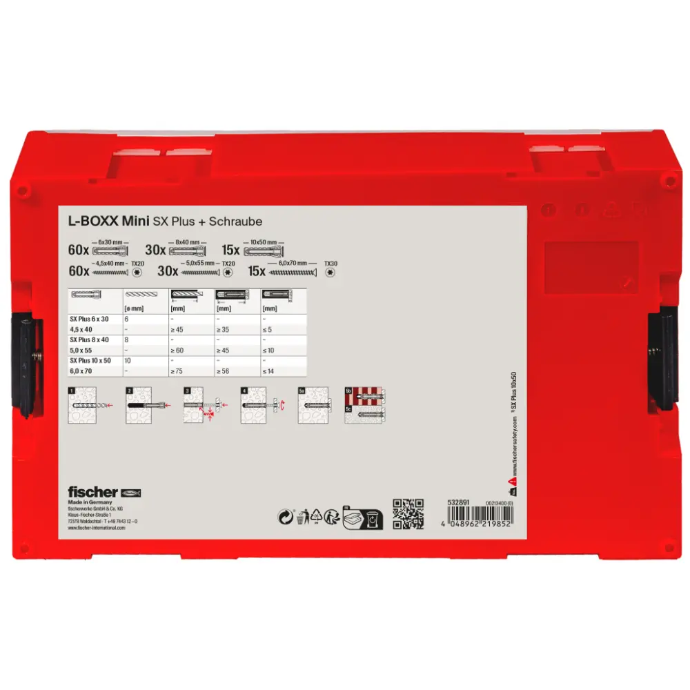 Fischer Dübelsortiment L-BOXX mini SX Plus + Schraube (210 Teile)