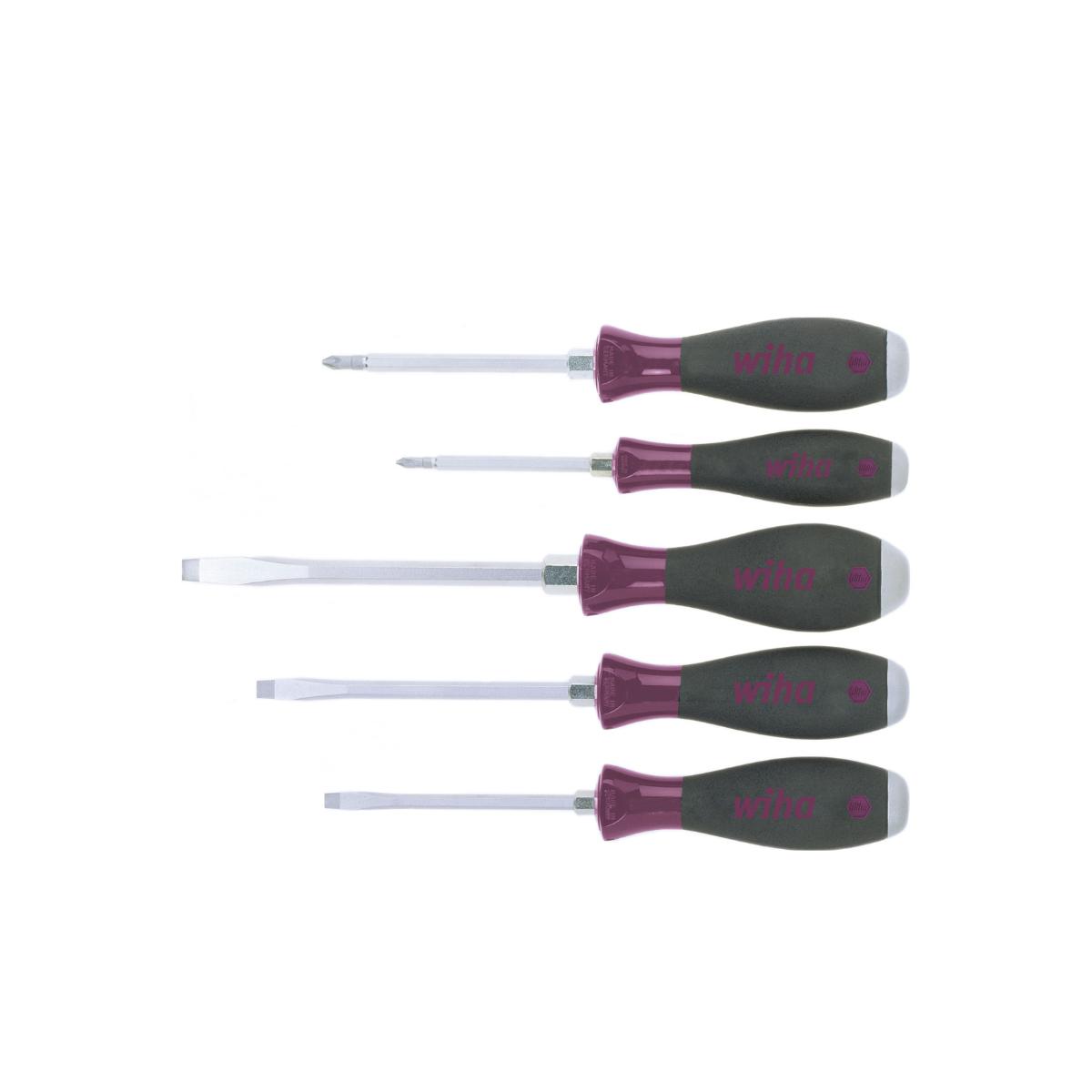 Wiha Schraubendreher Set MicroFinish Schlitz, Phillips mit durchgehender Sechskantklinge und massiver Stahlkappe 5-teiliges Set