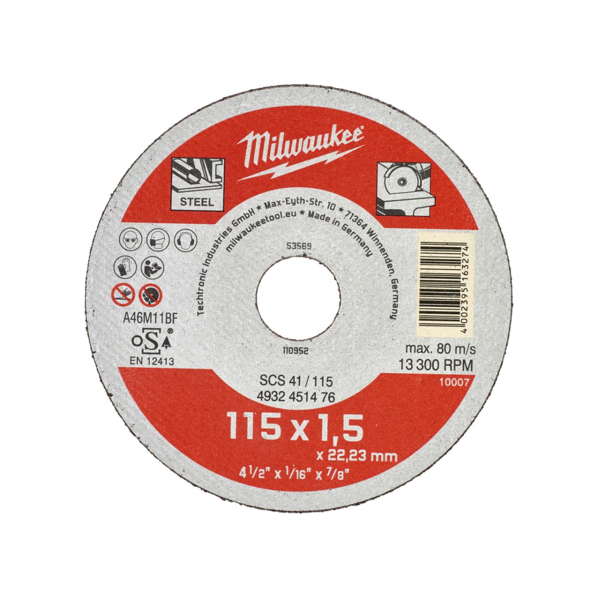 Milwaukee - Metalltrennscheibe 115x1,5 mm Contr. - 4932451476