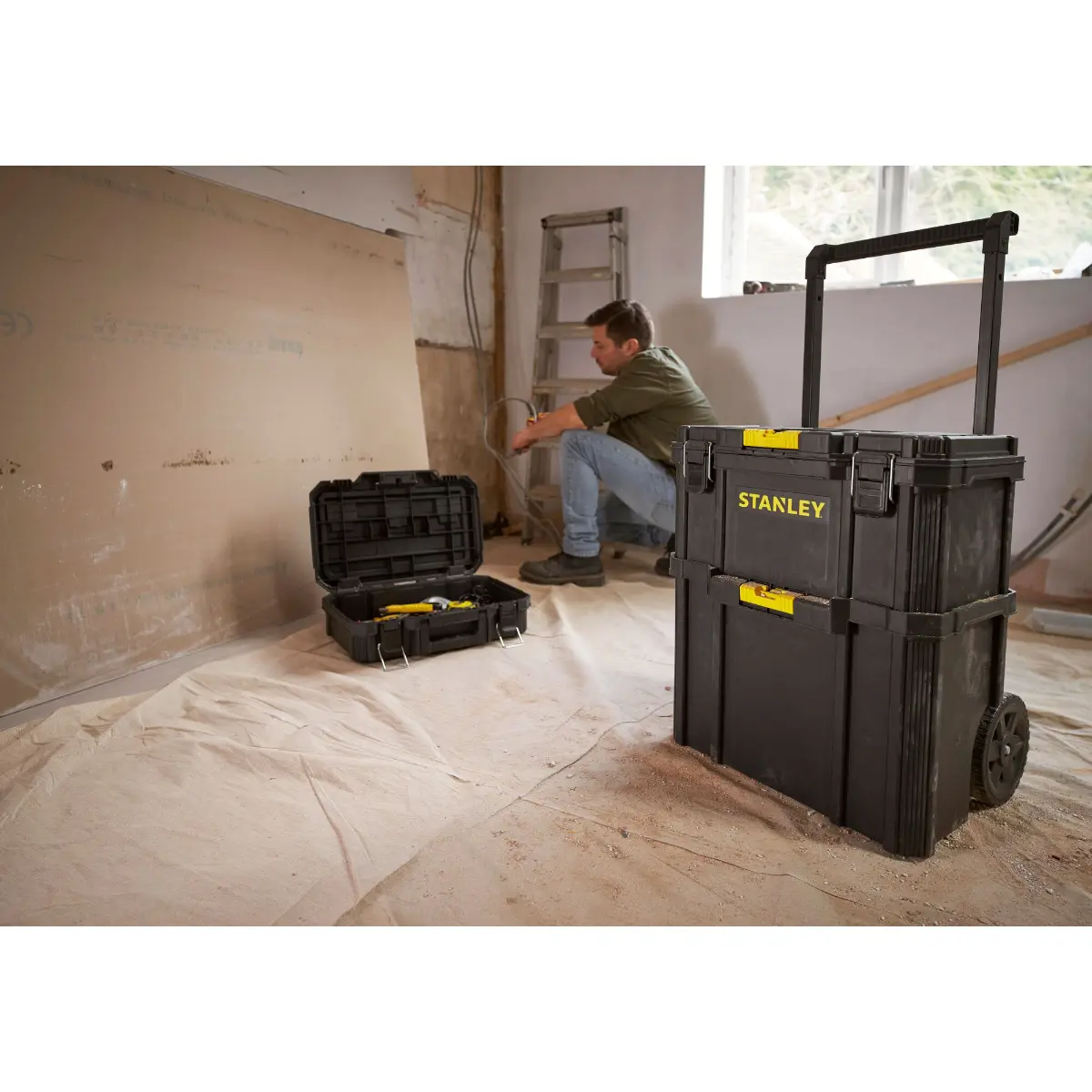 STANLEY Quiklink 3-teiliger Rolling Workshop mit gummierten 7" Rädern, Gesamtkapazität 45kg (80l)